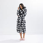 Solace Check Hooded 3/4 Length Plush Bathrobe Black/White