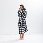Solace Check Hooded 3/4 Length Plush Bathrobe Black/White