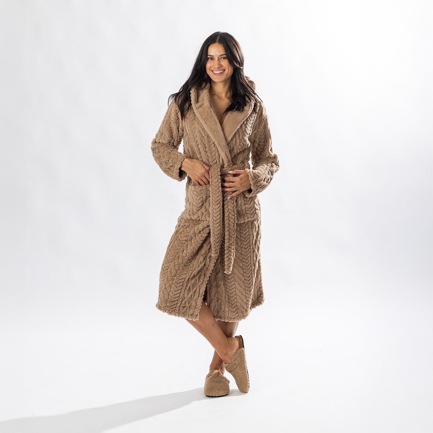 Design Republique Cable Hooded 3/4 Length Bathrobe