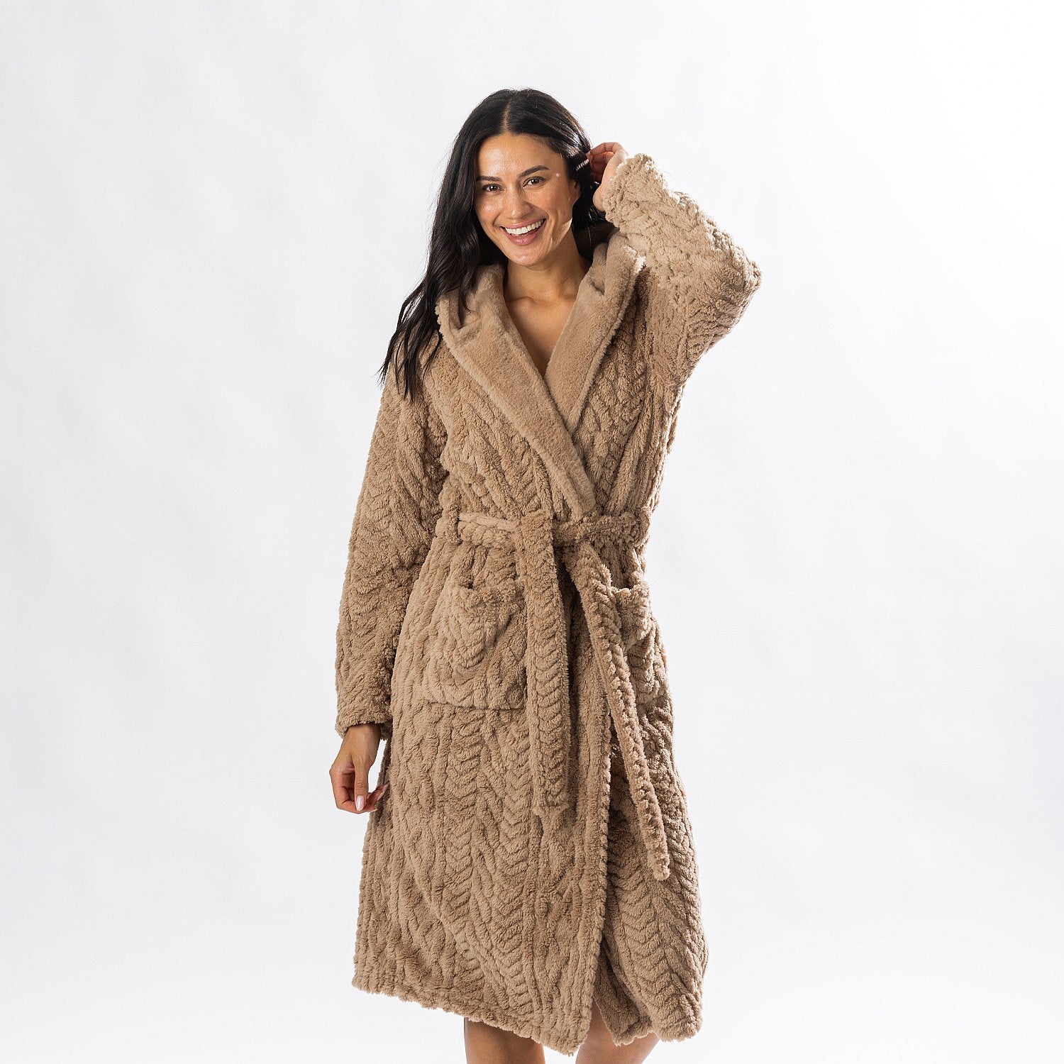 Design Republique Cable Hooded 3/4 Length Bathrobe