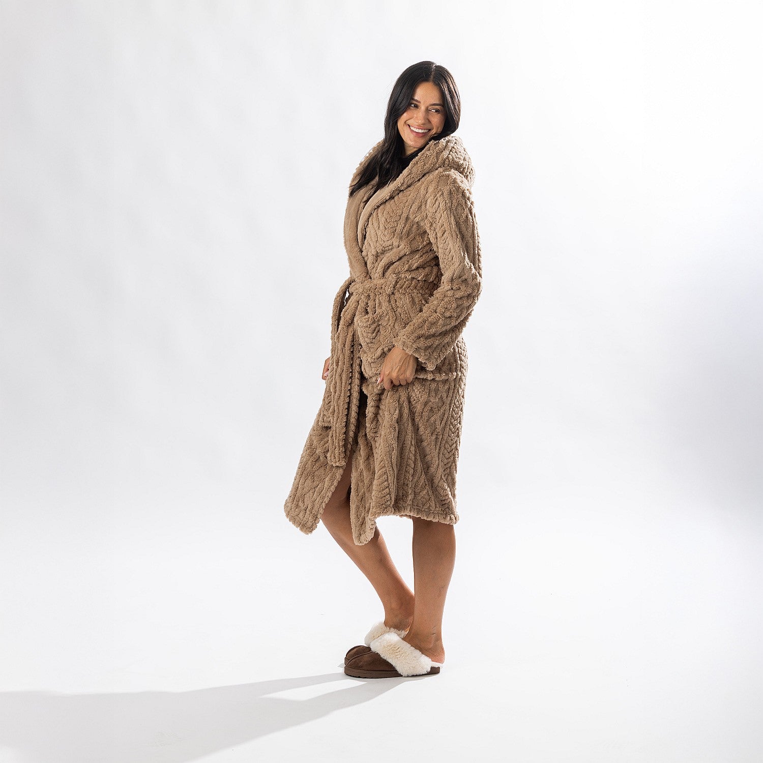 Design Republique Cable Hooded 3/4 Length Bathrobe