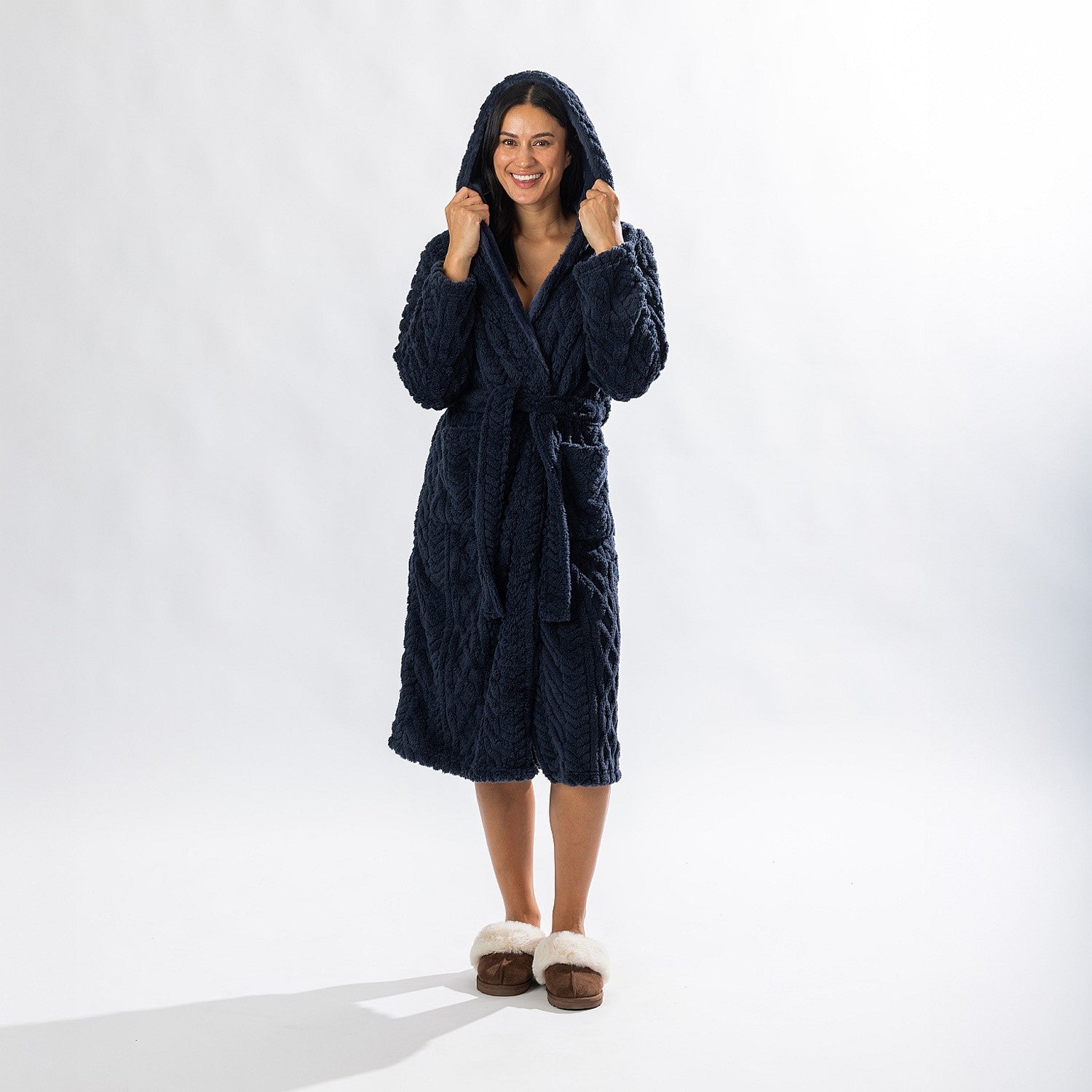 Design Republique Cable Hooded 3/4 Length Bathrobe