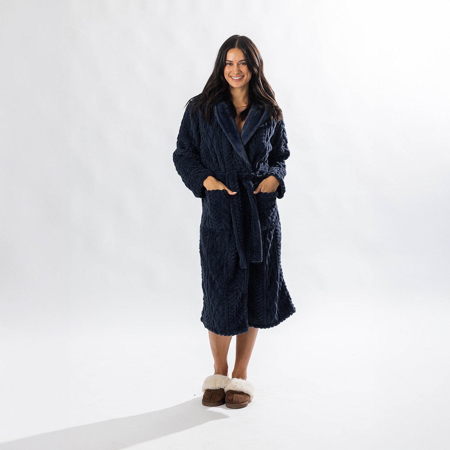 Design Republique Cable Hooded 3/4 Length Bathrobe
