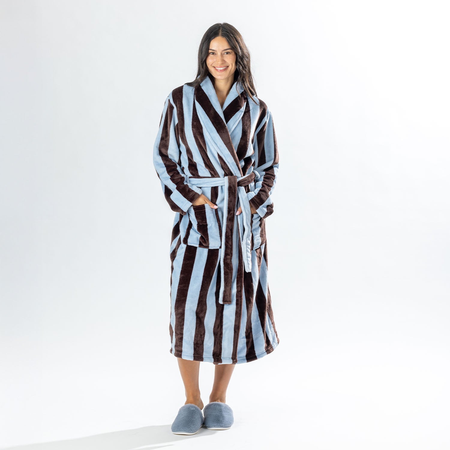 Amparo Bold Stripe Bathrobe Pale Blue