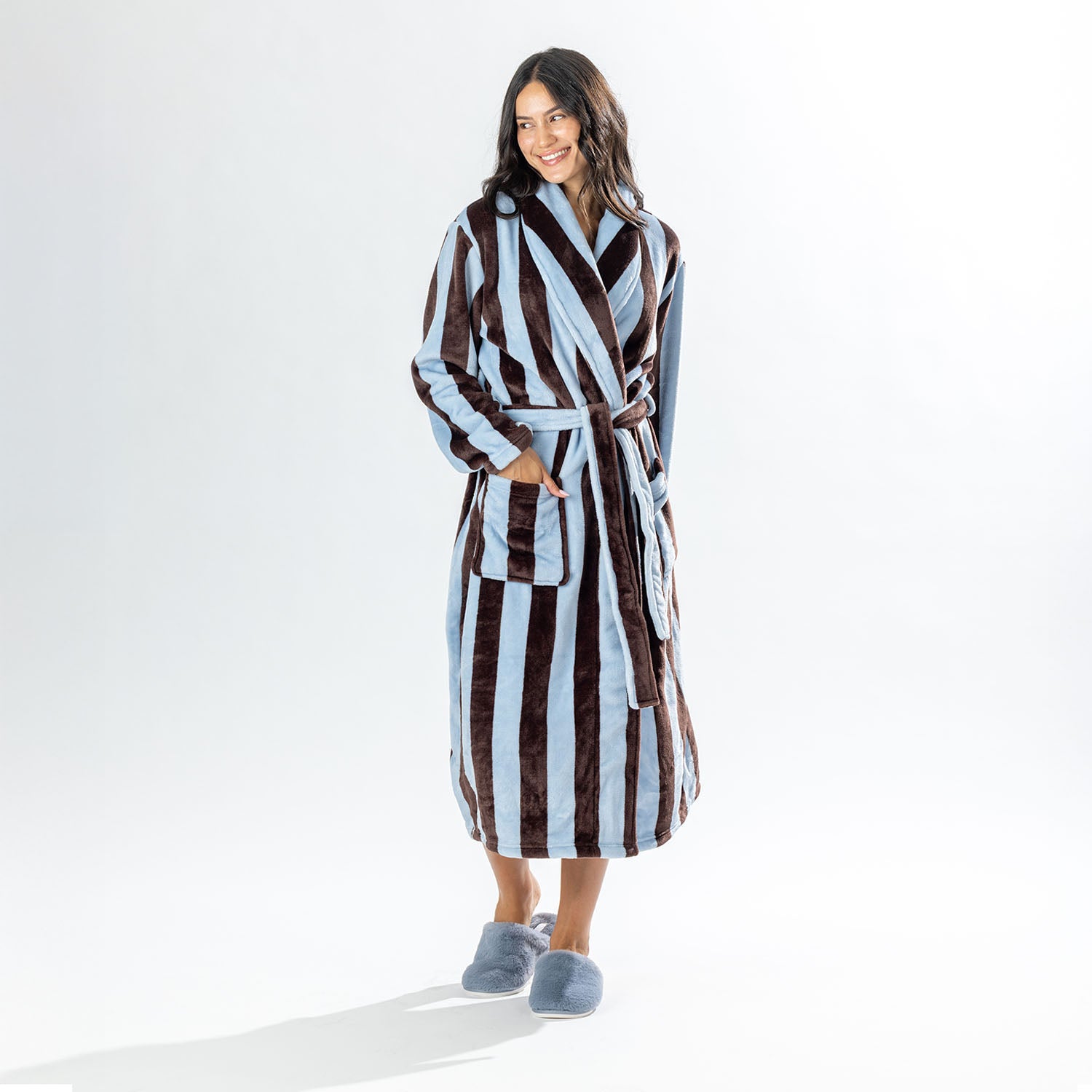 Amparo Bold Stripe Bathrobe Pale Blue