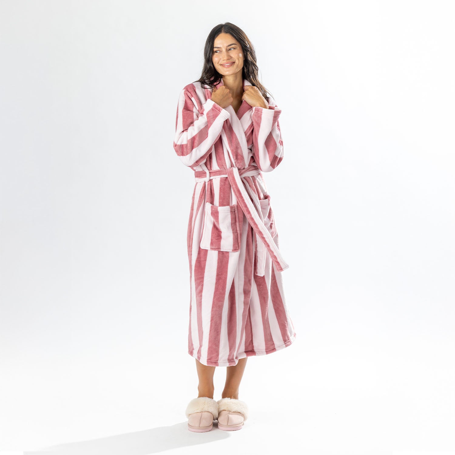 Amparo Bold Stripe Bathrobe Pink
