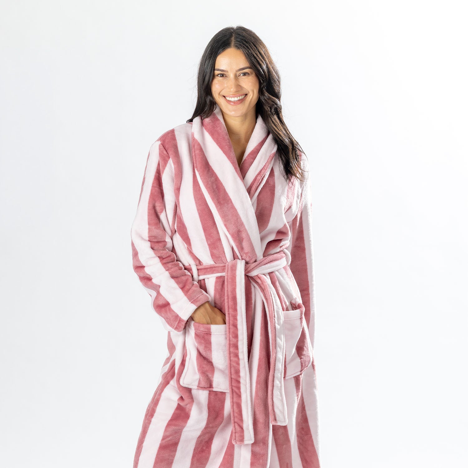 Amparo Bold Stripe Bathrobe Pink