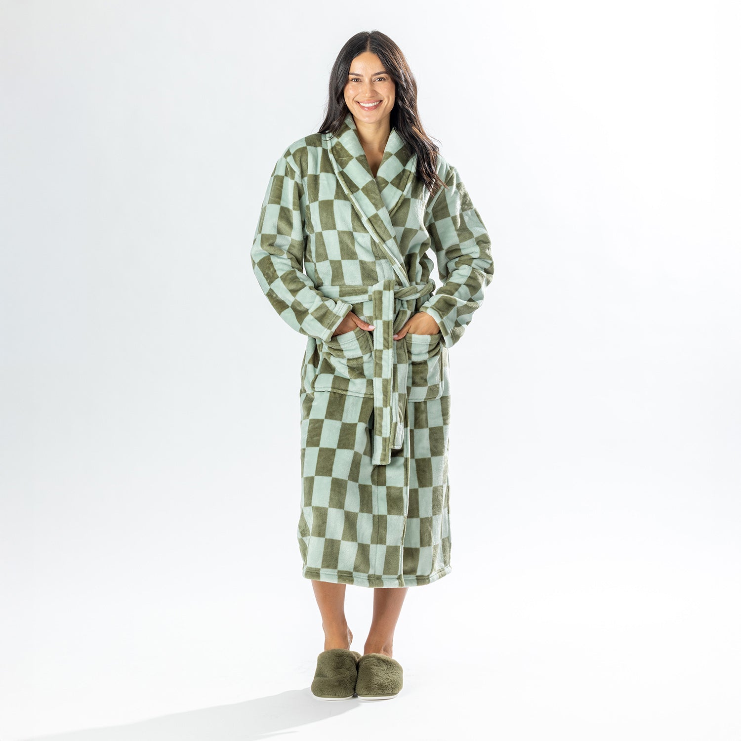 Amparo Robbie Check Bathrobe Green