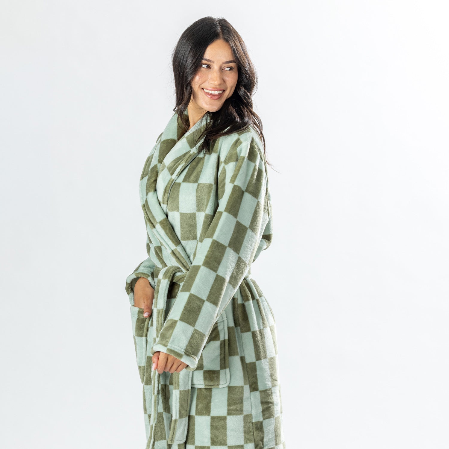 Amparo Robbie Check Bathrobe Green