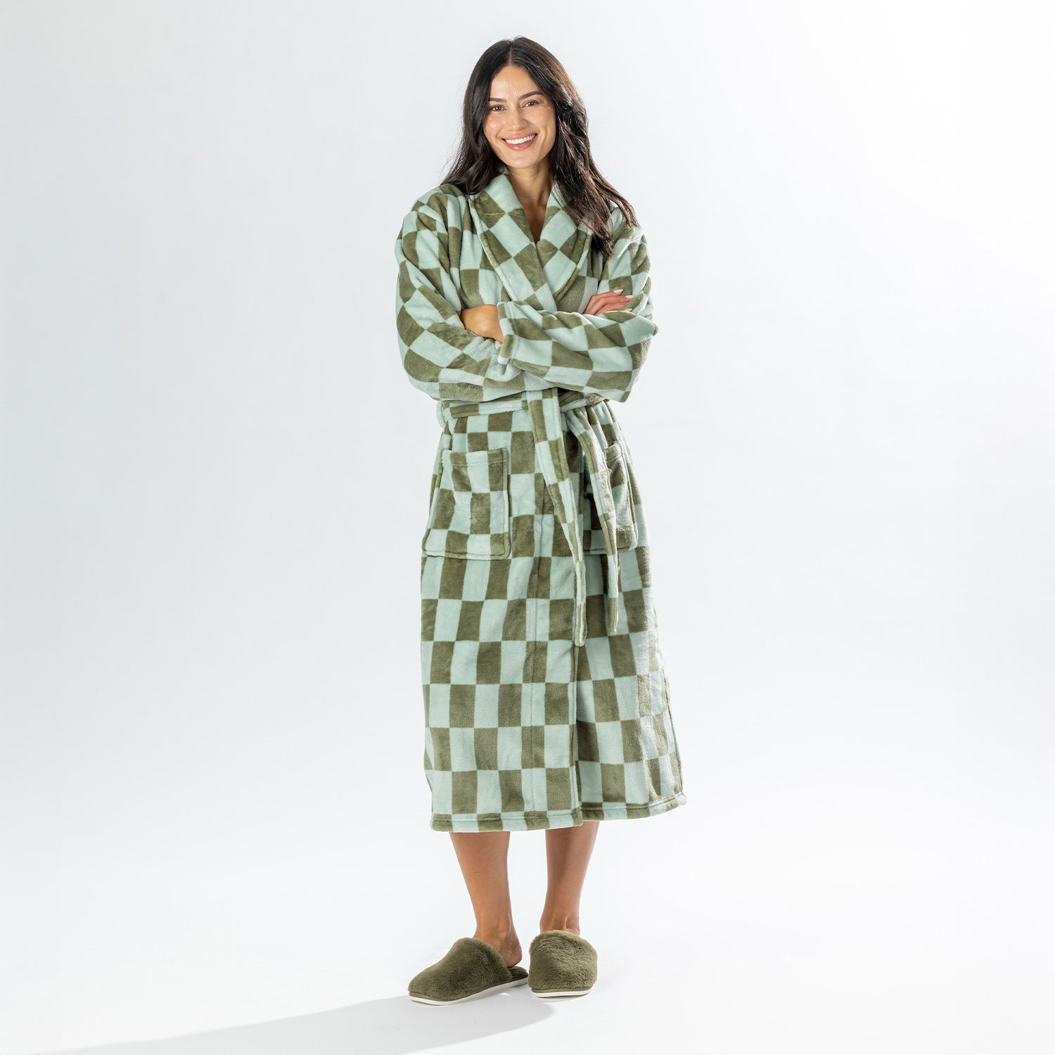 Amparo Robbie Check Bathrobe Green