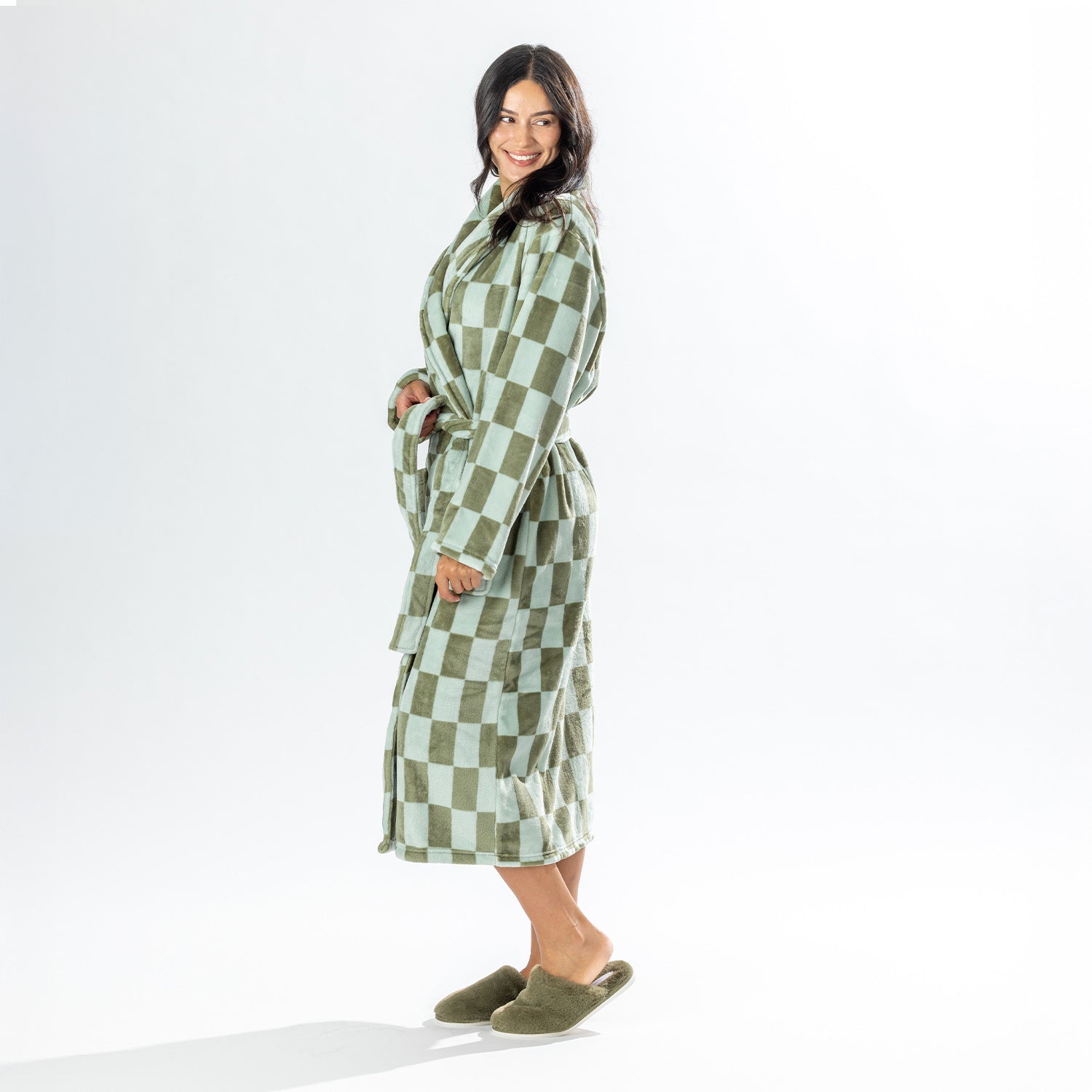 Amparo Robbie Check Bathrobe Green