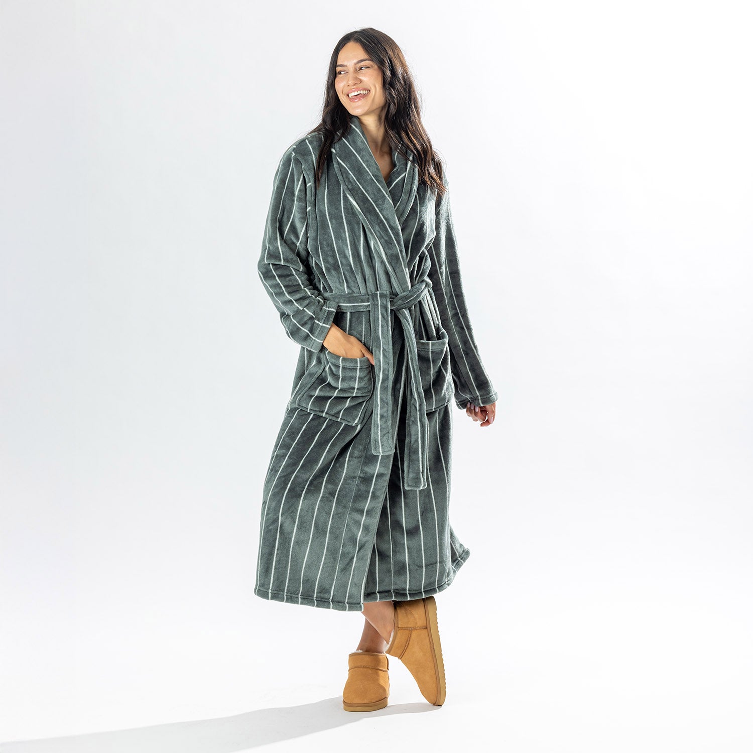 Amparo Two Tone Stripe Khaki Bathrobe