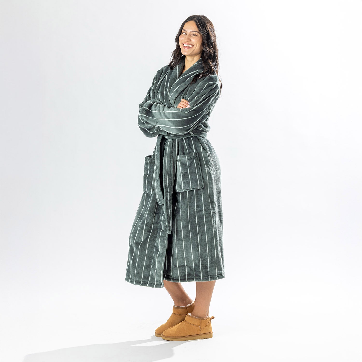 Amparo Two Tone Stripe Khaki Bathrobe