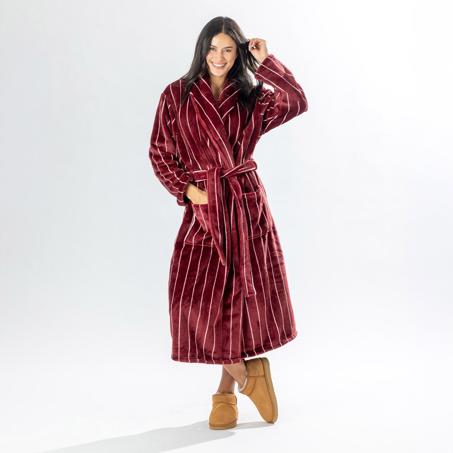 Amparo Two Tone Stripe Cranberry Bathrobe