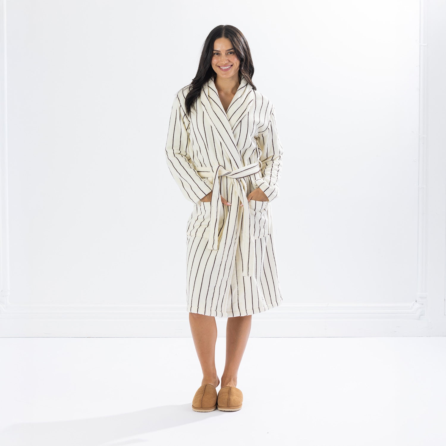 Amparo Misty Stripe Towelling Bathrobe