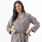 Design Republique Cotton Gingham Bathrobe Chocolate