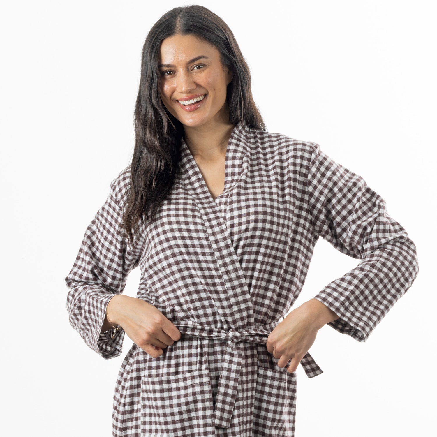 Design Republique Cotton Gingham Bathrobe Chocolate