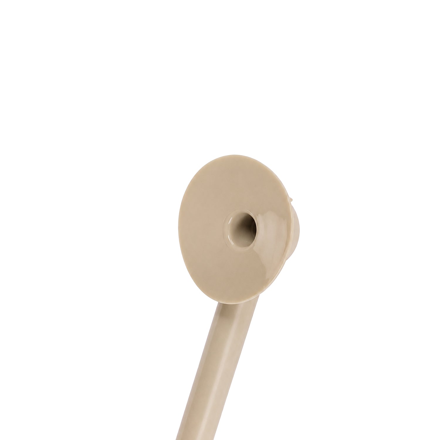 A close-up of a taupe suction piece shown against a solid white background.