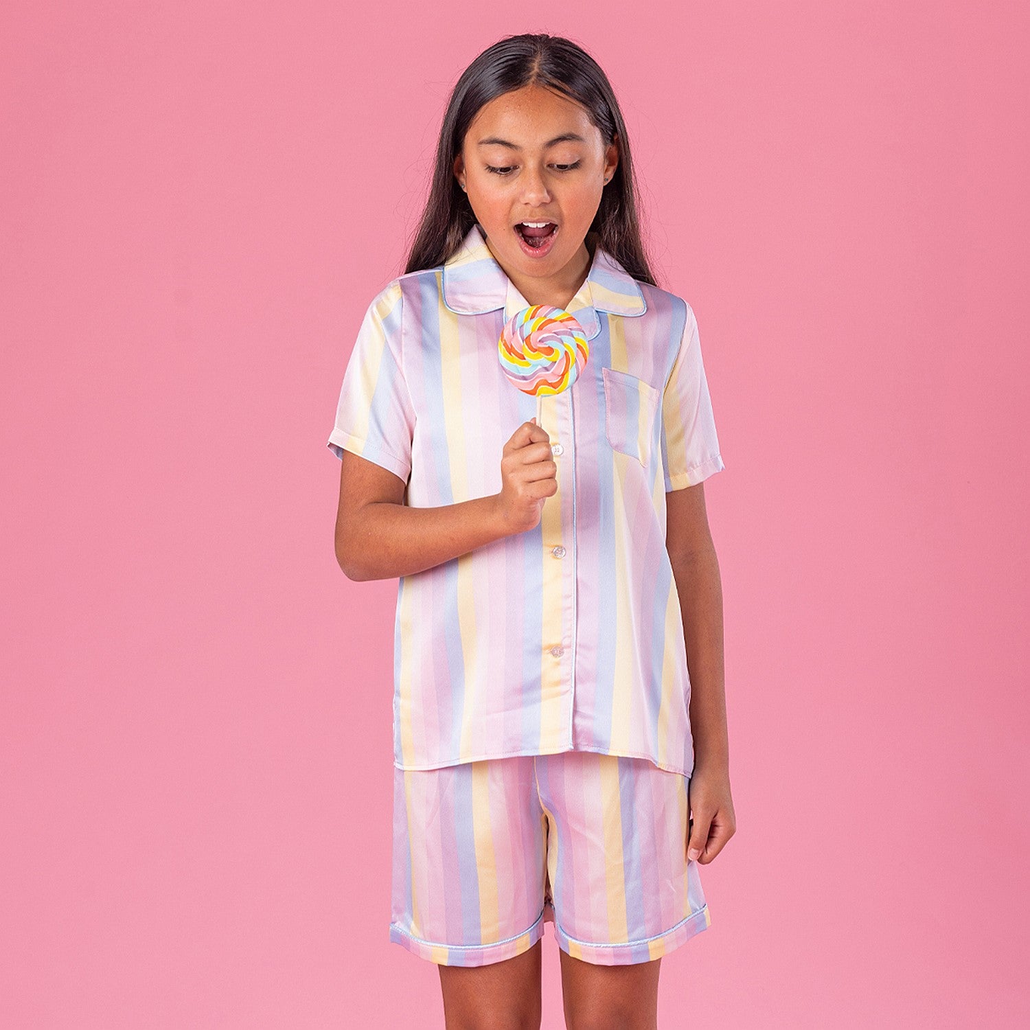 bb&b Sleep Kids Multi Striped Satin Sleepwear Set
