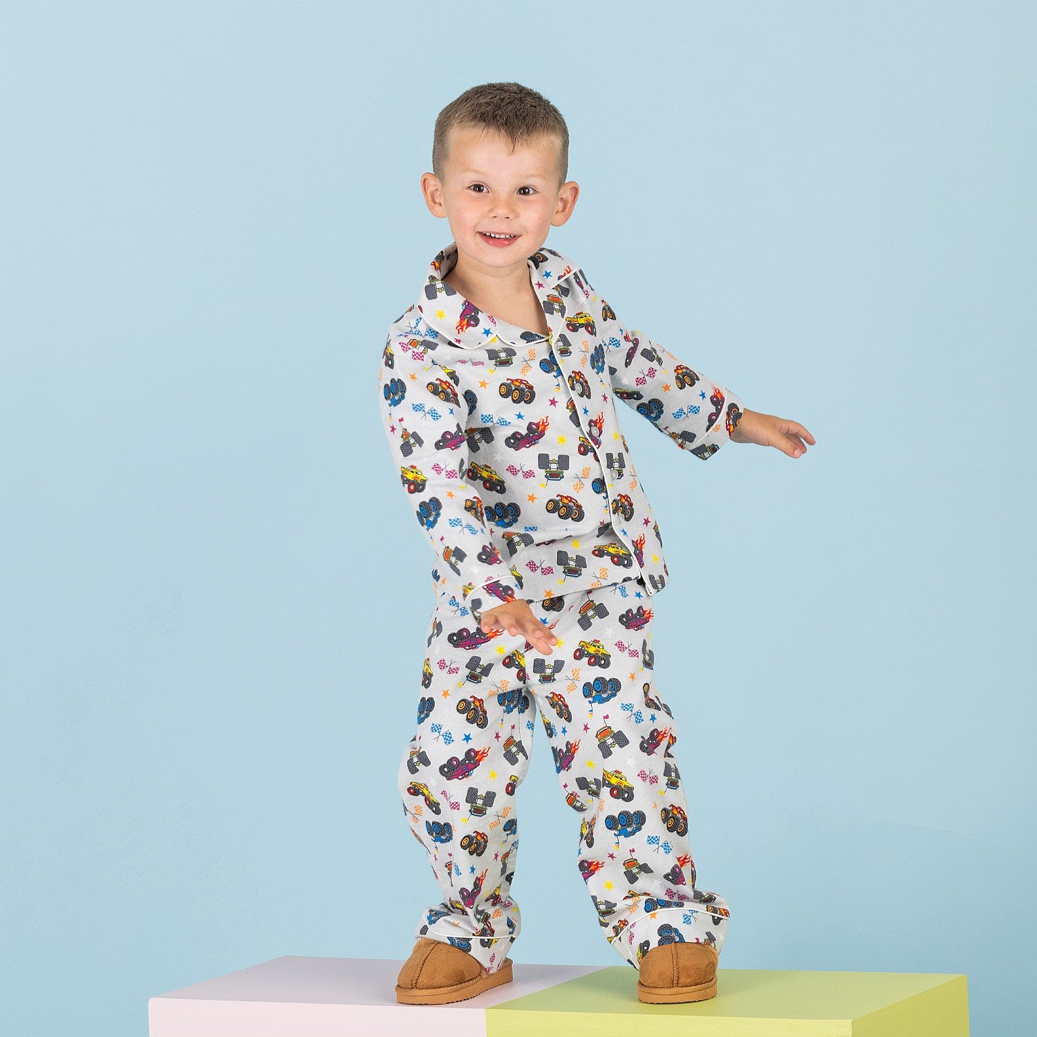 bb&b Sleep Kids Monster Truck Flannelette Pj Set
