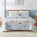 bb&b Kids Dragon coverlet set with colourful dragon print styled on a double bed.