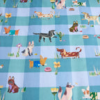 Blue kids animal print duvet cover with illustrated animals on a striped background.