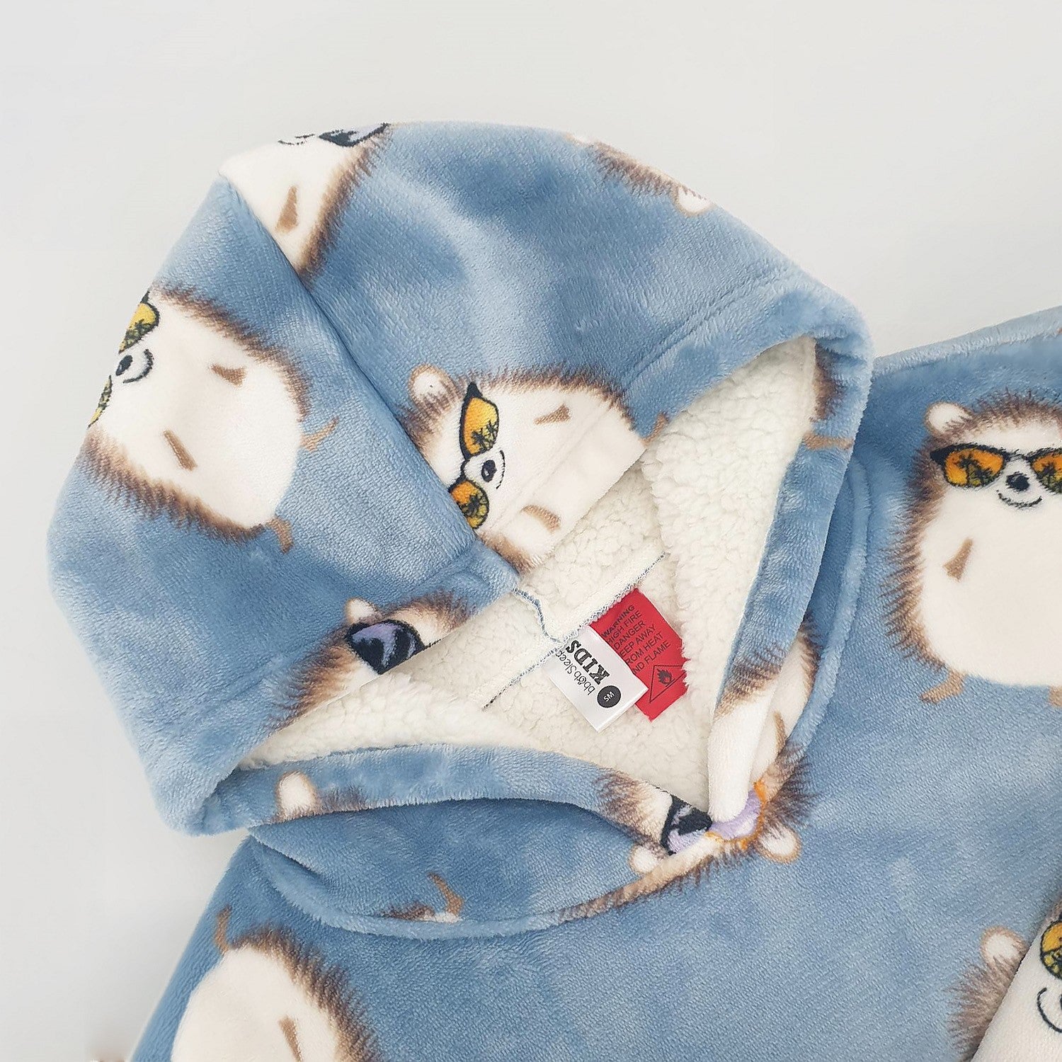 blue hedgehog print oversized hoodie hood