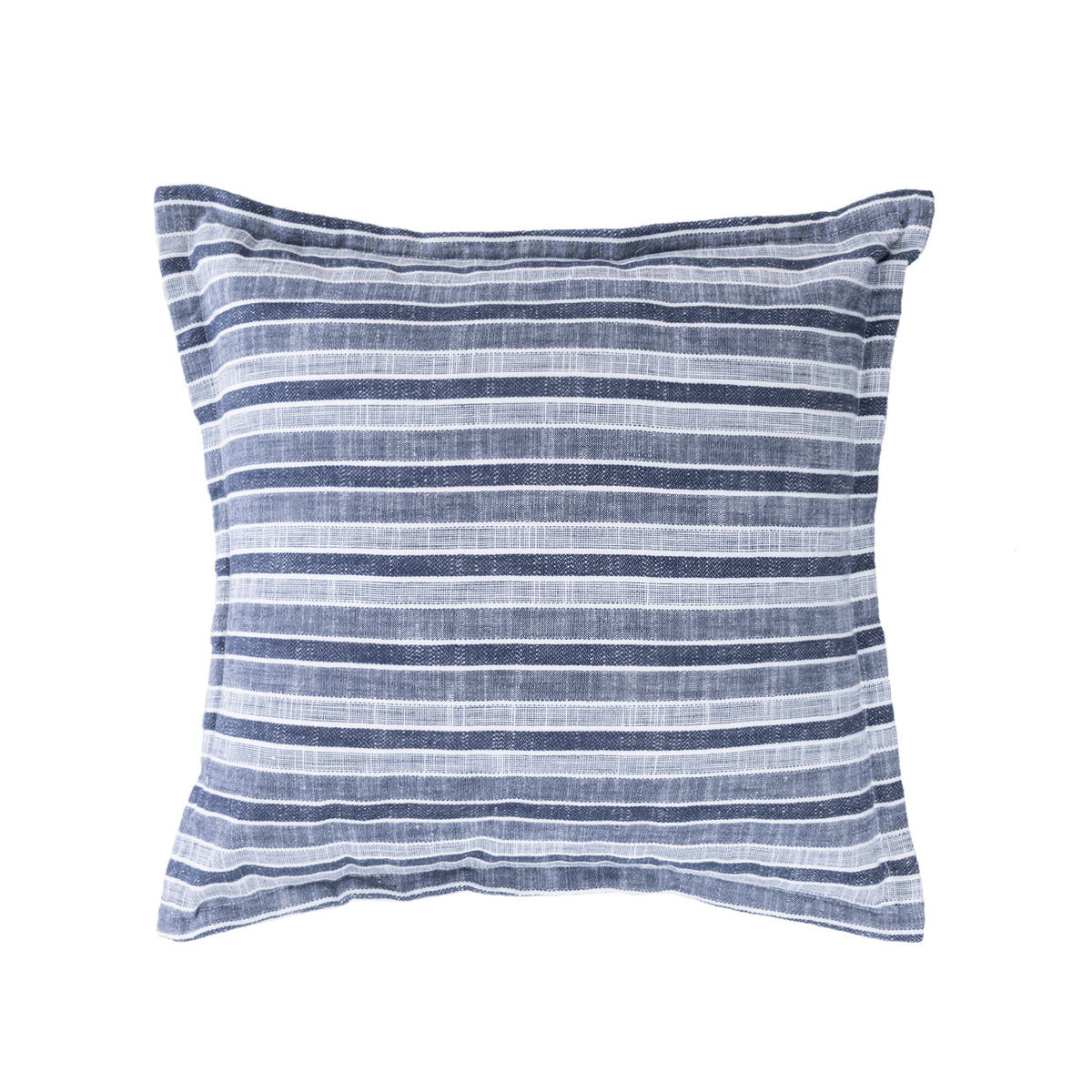 Home Co. Riley Cushion in Navy featuring a textured woven stripe design with a relaxed flange edge.