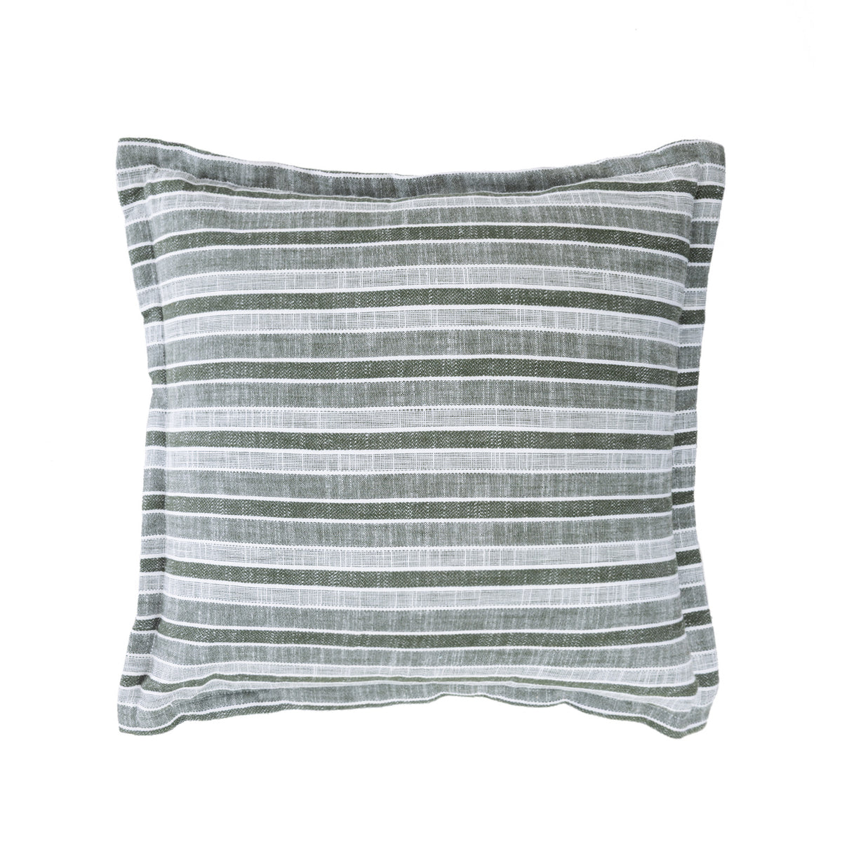 Home Co. Riley Cushion in Olive featuring a textured woven stripe design with a relaxed flange edge.