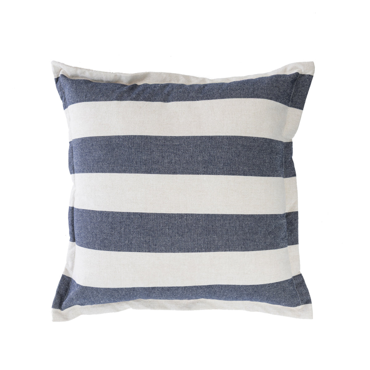 Home Co. Ashley Cushion in Navy featuring a bold striped design with a relaxed flange edge.