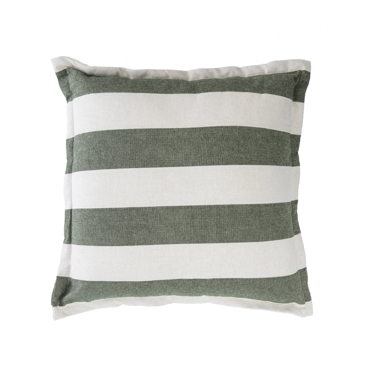Home Co. Ashley Cushions in Olive, Navy and Natural stacked together on a neutral sofa.