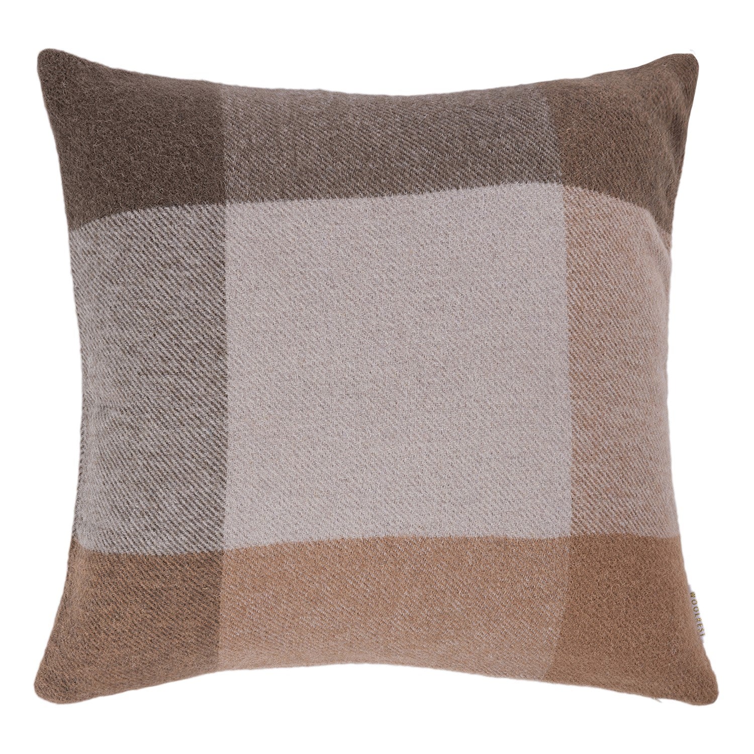 Woolrest New Zealand Wool Check Cushion Beige & Chocolate