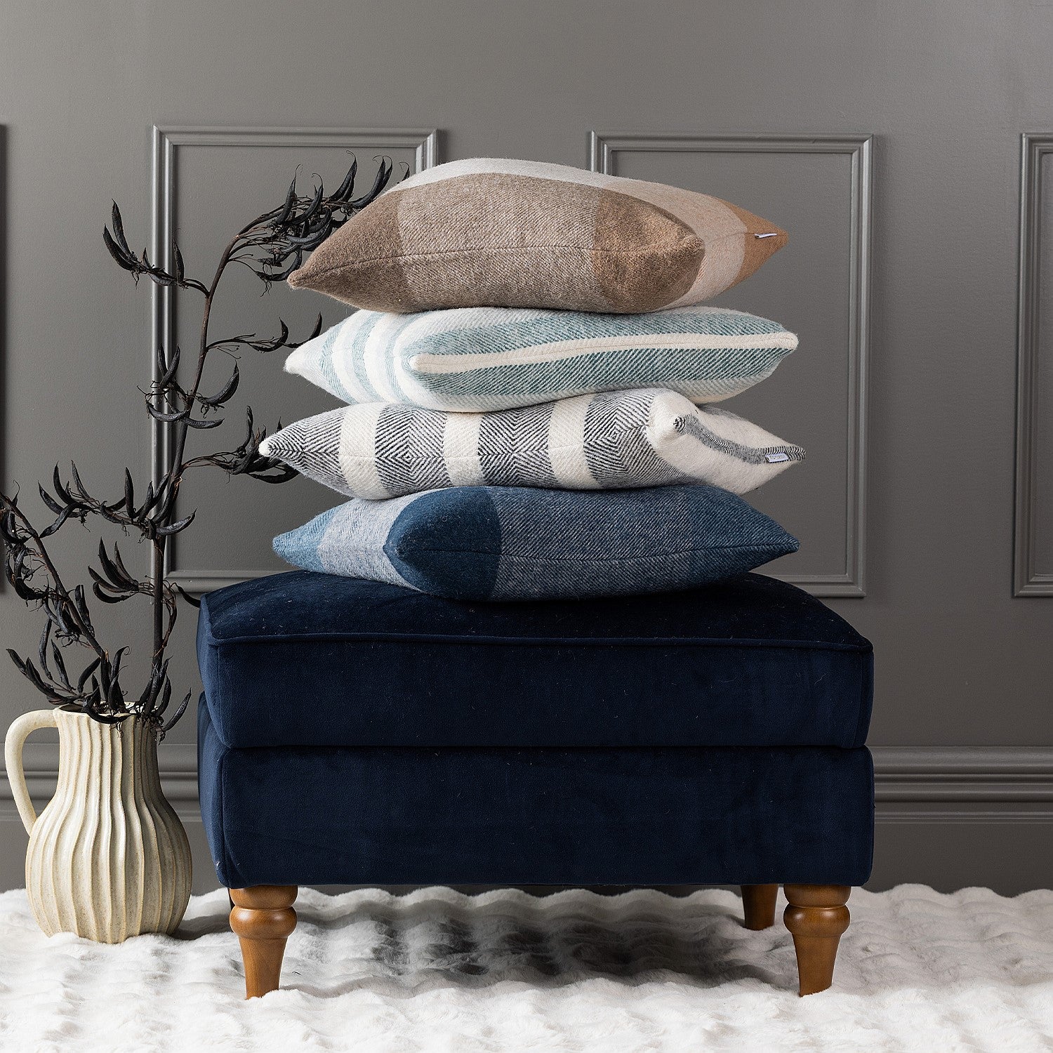 Woolrest New Zealand Wool Check Cushion Beige & Chocolate