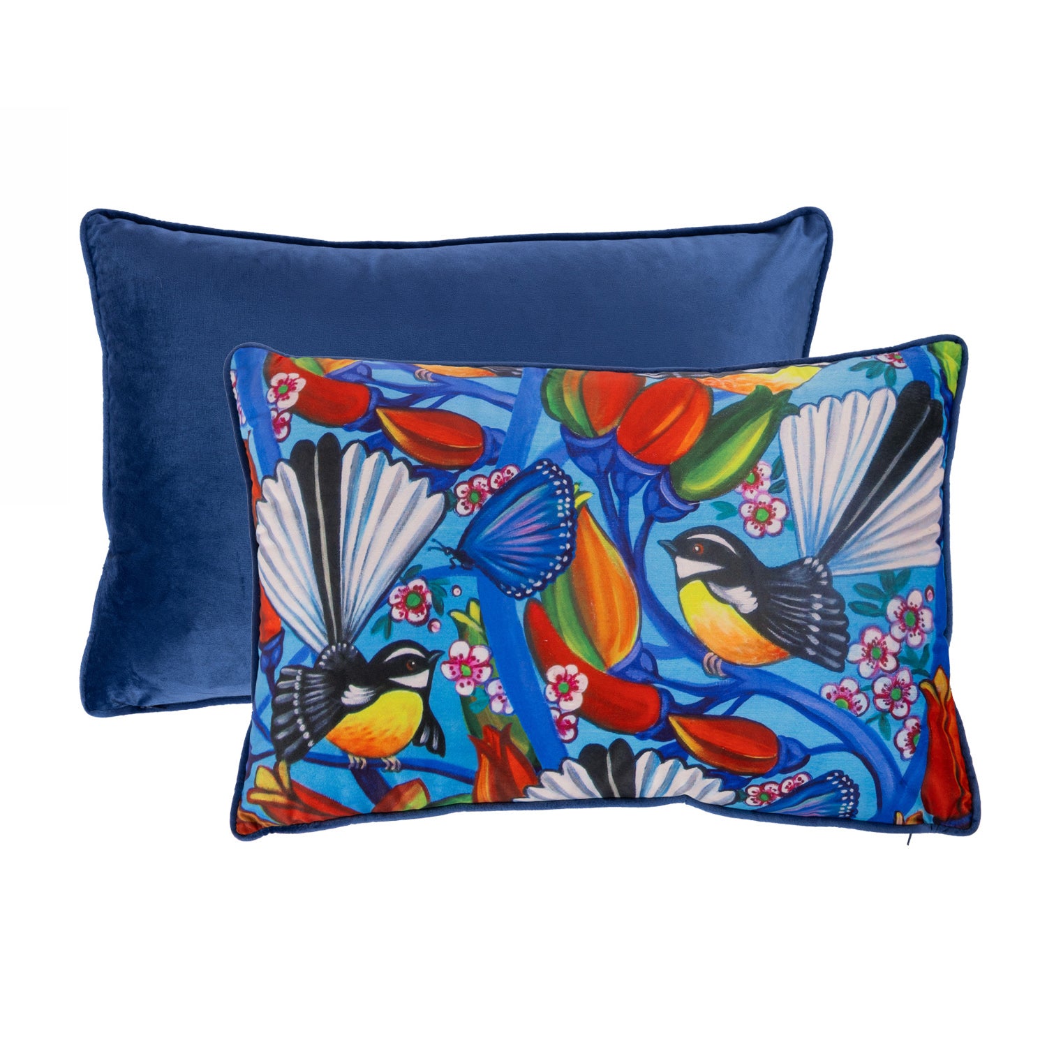 Design Plus Kiwiana Velvet Breakfast Cushion Piwakawaka