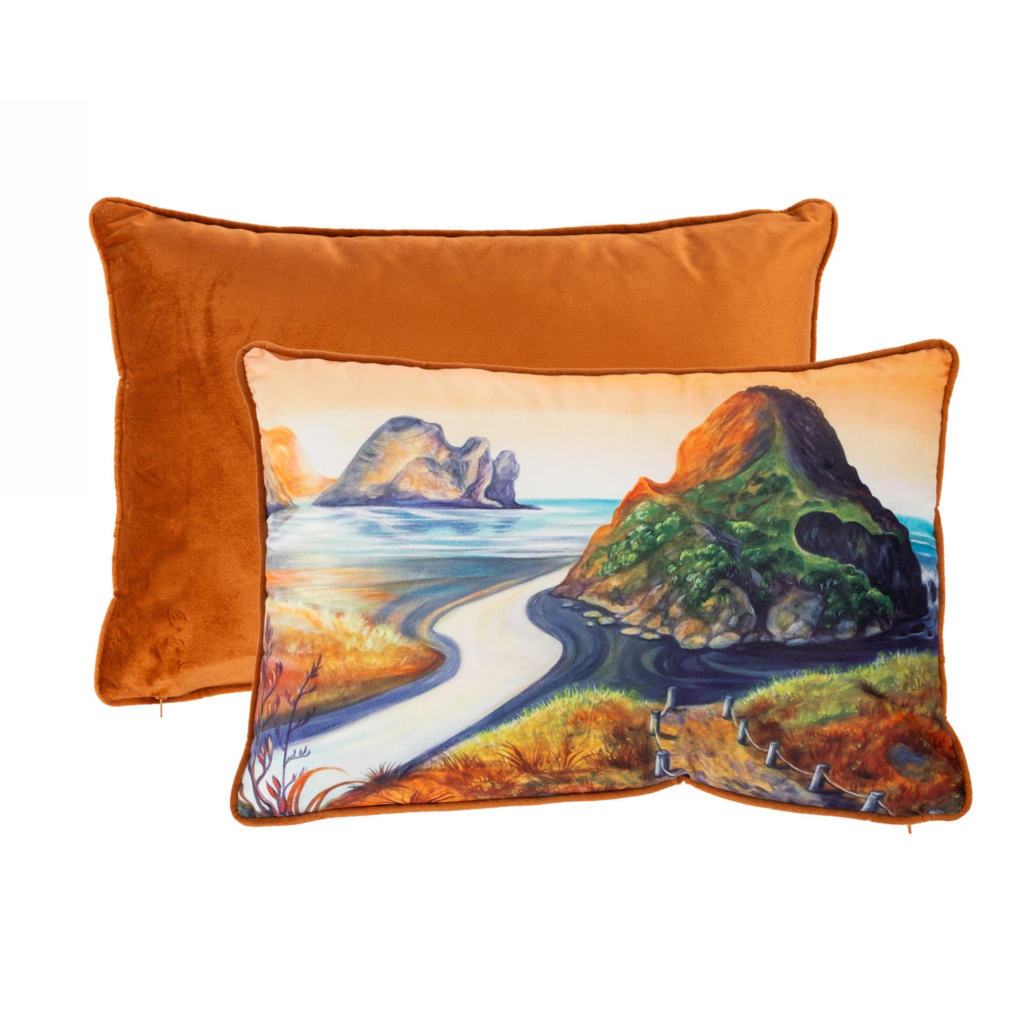 Design Plus Kiwiana Velvet Breakfast Cushion Piha Golden Tones