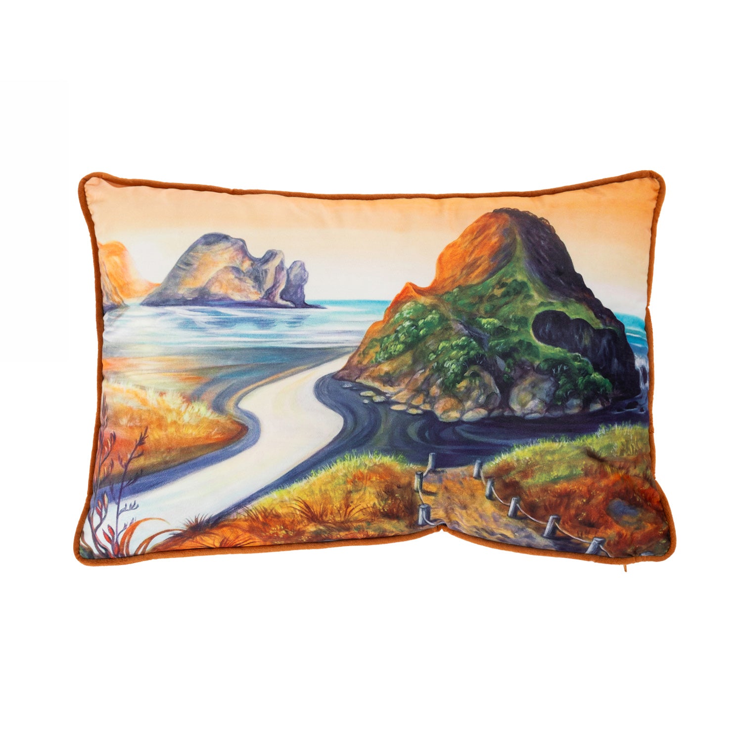 Design Plus Kiwiana Velvet Breakfast Cushion Piha Golden Tones