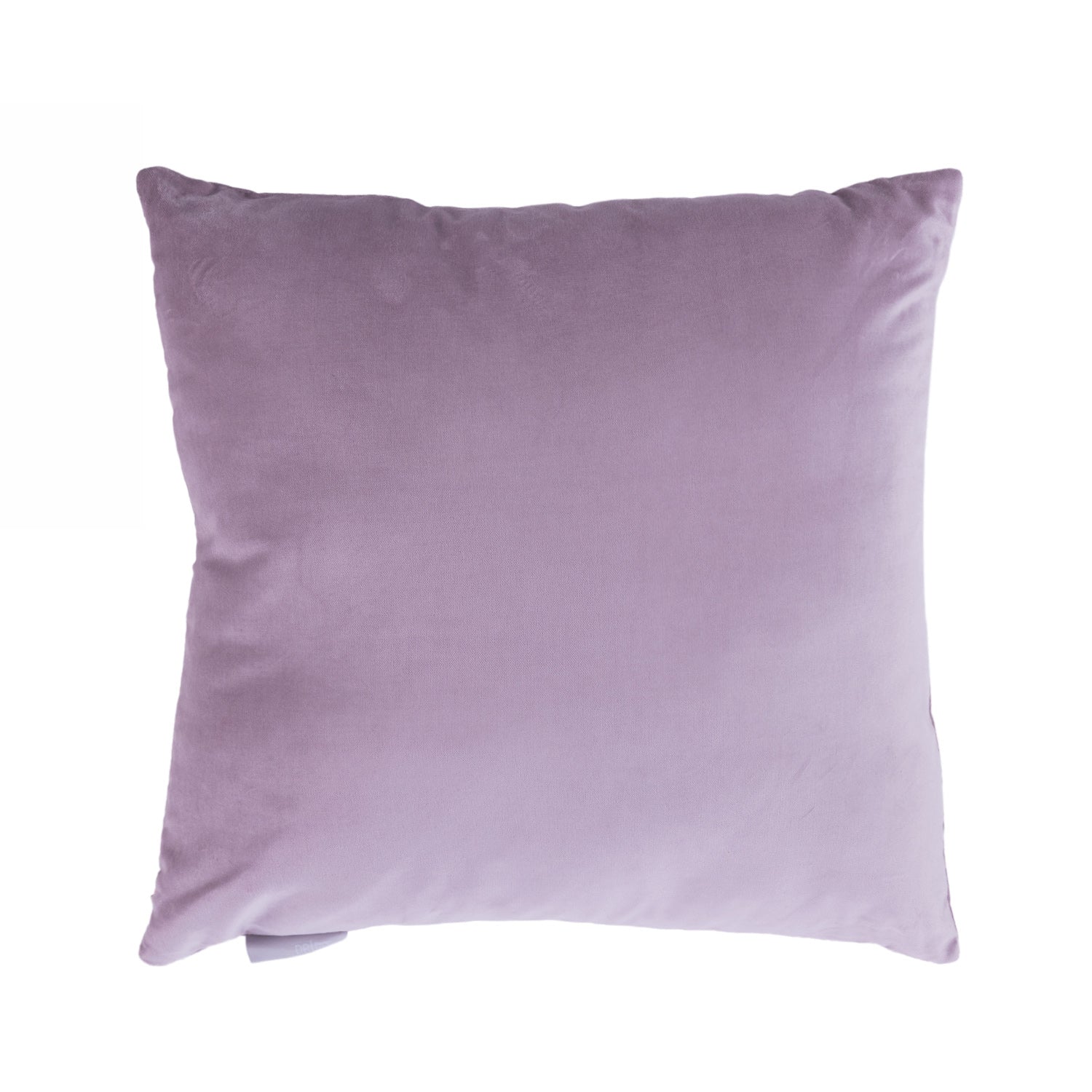 Lilac velvet cushion on a white background.
