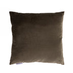 Olive velvet cushion on a white background.