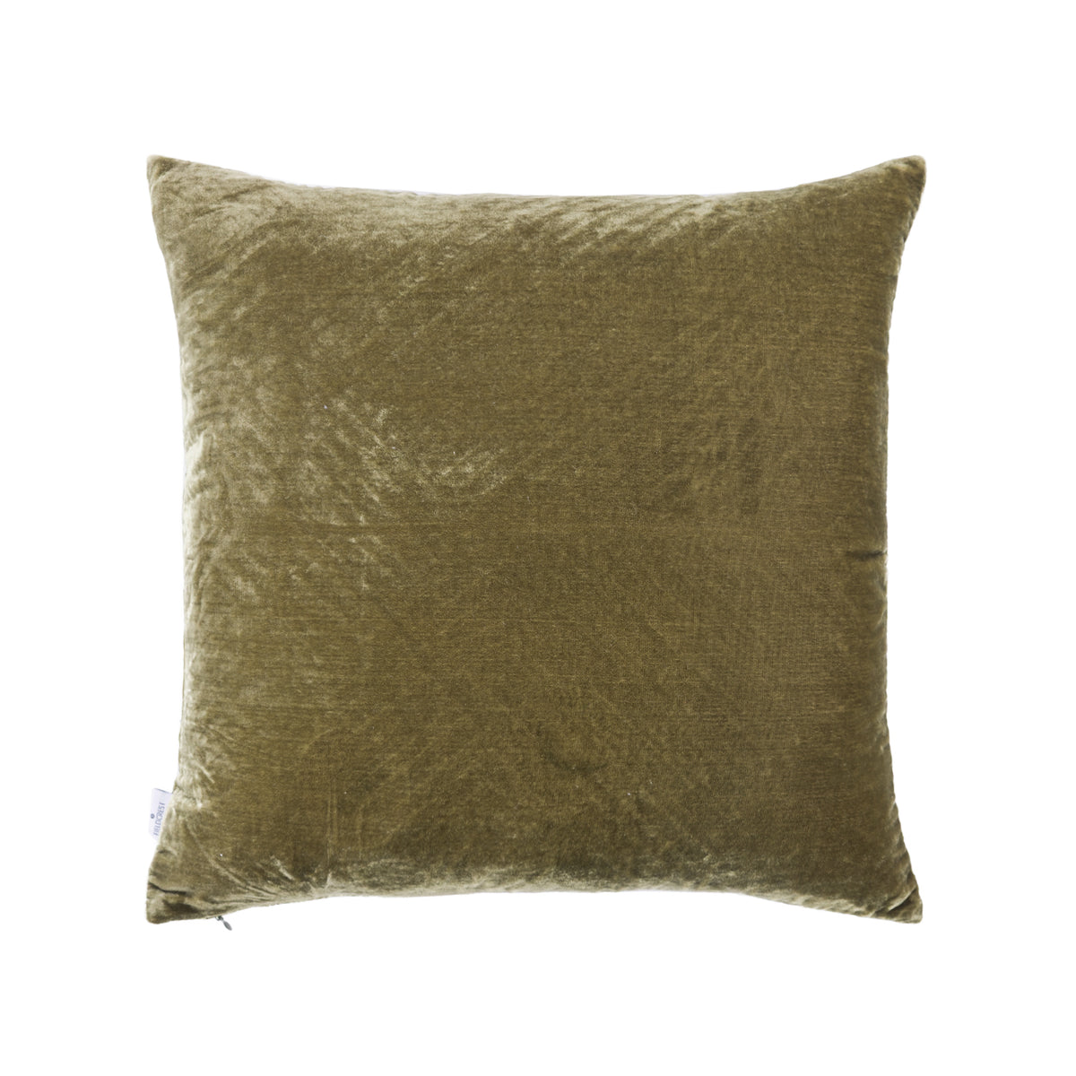 A square olive cushion reverse, shown against a plain white background.