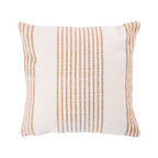 A soft cream cushion featuring textured woven rust stripe detailing adds subtle warmth, natural texture, and relaxed contemporary style to any living space.