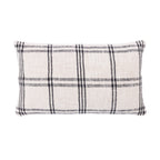 A cream breakfast cushion featuring a classic black windowpane check pattern adds timeless style and versatile charm to any living space.