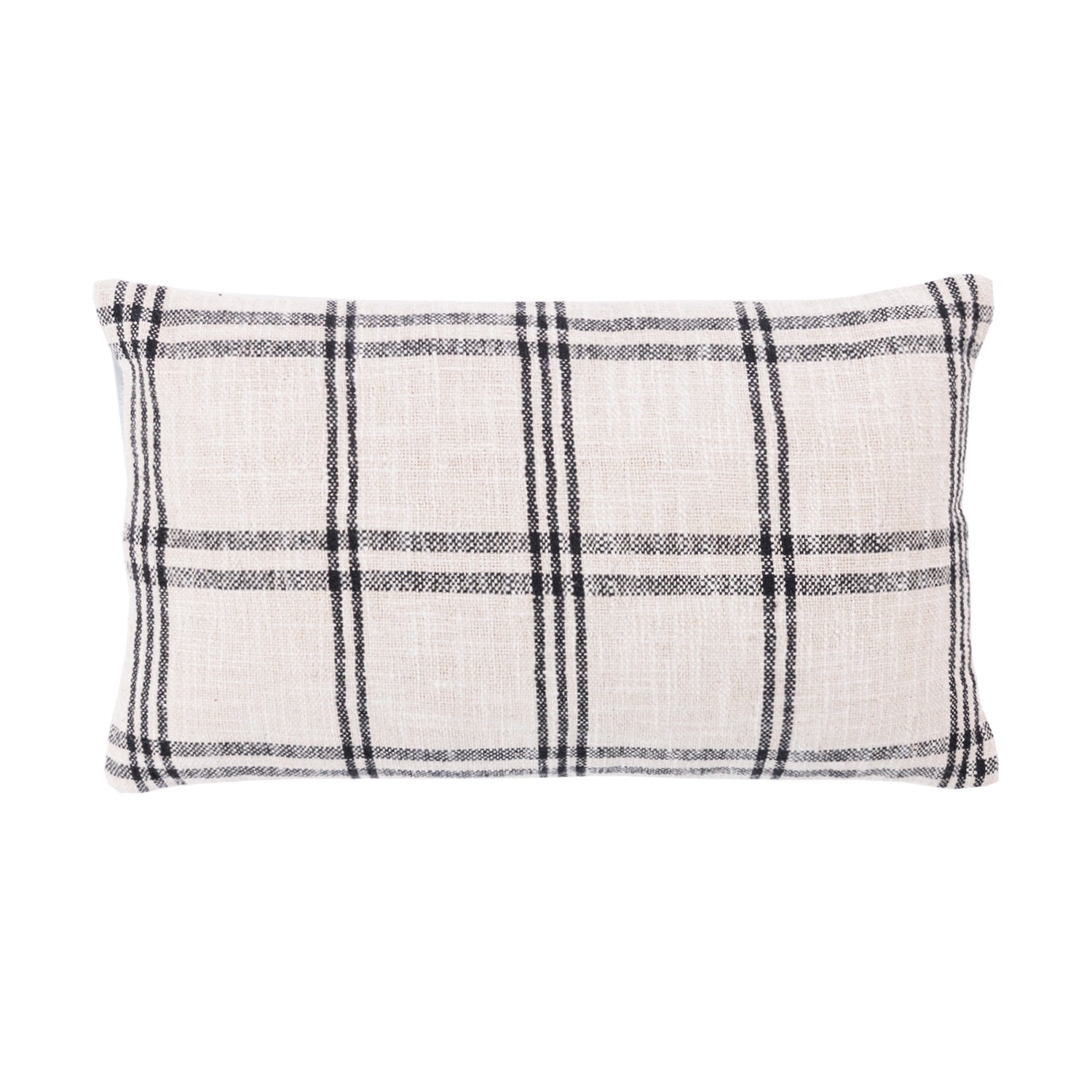 A cream breakfast cushion featuring a classic black windowpane check pattern adds timeless style and versatile charm to any living space.
