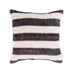 A cream cushion featuring bold charcoal woven stripes with fine terracotta accent lines adds relaxed, modern style and warm texture to any living space.