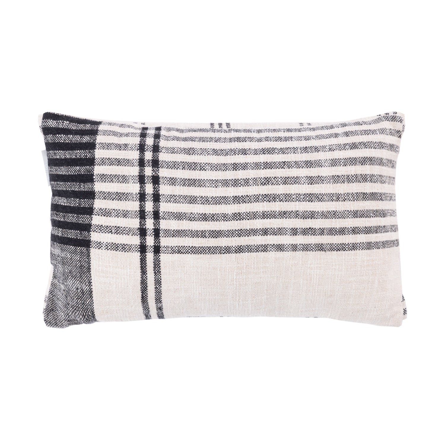 A natural breakfast cushion featuring a mix of charcoal stripes in varied widths creates a timeless, relaxed look that complements both modern and classic interiors.