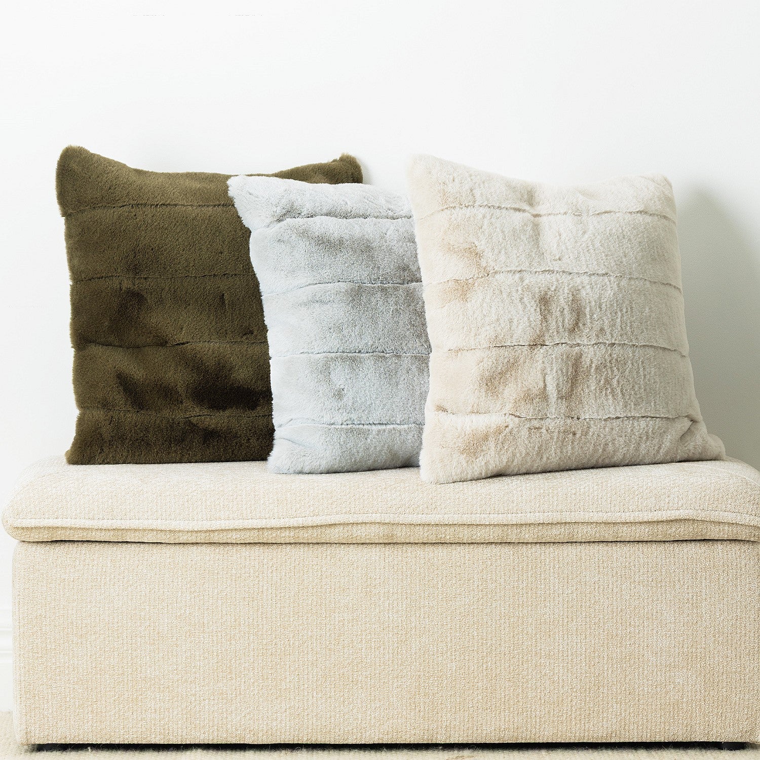 Design Republique Emerson Stripe Faux Fur Olive Cushion