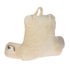 Home Co. Back Rest Cushion Cream shown from the back with a side pocket holding a phone.