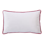Plain white reverse of the Highland cows Christmas cushion with red piping.