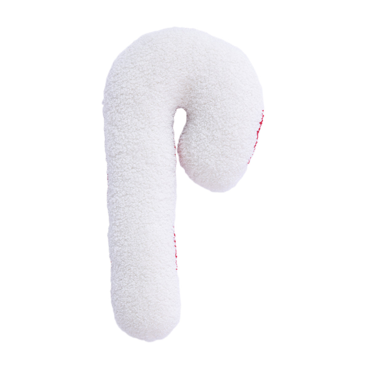 Back view of the candy cane cushion, showcasing its plain white textured fabric.