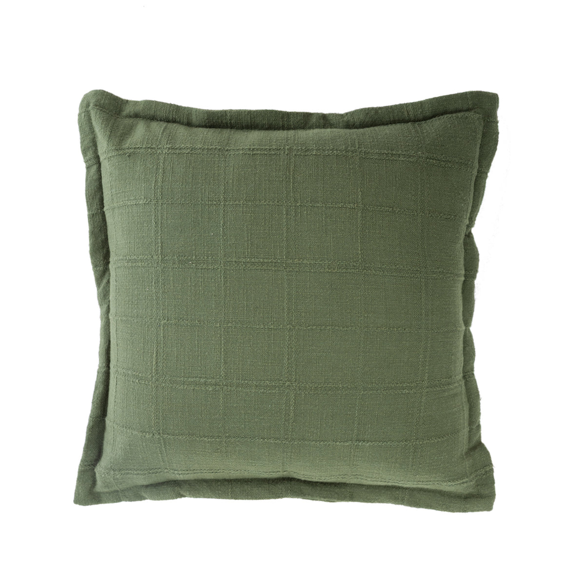 Home Co. Bailey Cushion in Olive featuring a subtle woven check texture with a relaxed flange edge.