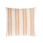 A square throw pillow with a textured fabric featuring vertical stripes in warm rust, shown against a plain white background.